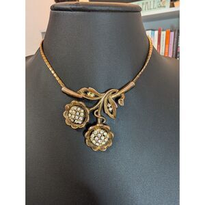 Rare 1950s Crown Trifari Alfred Philippe Rhinestone Flower Necklace Pat Pend
